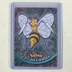 1999 Topps Pokemon Series 1 Beedrill 15 Silver Foil Holo Flames Profile LP MP - Image 1