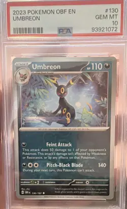 Pokemon 2023 English SV03: Obsidian Flames Umbreon Non Holo PSA 10 130/197 - Image 1