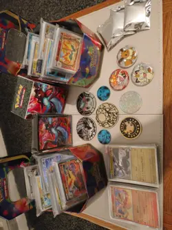 Pokemon TCG Card Bundle: Badges/Coins/Tins 600+ Reverse Holos Loads Rare Sleeved - Image 1