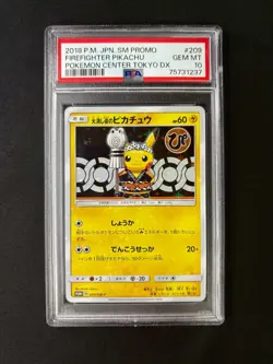 Pokemon PSA10 Firefighter Pikachu 2018 209/SM-P P.M. Center Tokyo DX Japanese - Image 1