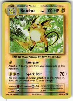 Raichu 36/108 Holo Rare Evolutions Pokemon Reverse Holo Moderately Played - Image 1