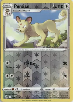 Persian 200/264 Uncommon Fusion Strike Pokemon Reverse Holo Near Mint - Image 1