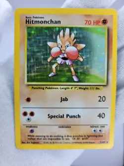 1999 Pokemon Hitmonchan 7/102 Base Set Unlimited Holo Rare Pokemon TCG Vintage - Image 1