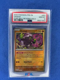 2025 Pokemon PRE EN Okidogi Poke Ball Reverse Holo #057 PSA 10 - Image 1