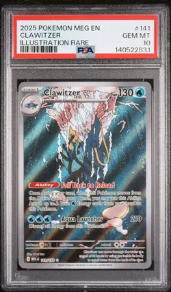 2025 Pokemon Meg En-Mega Evolution Clawitzer Illustration Rare PSA 10 #141 - Image 1