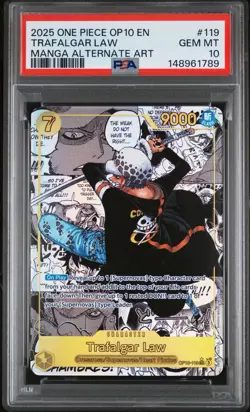 2025 ONE PIECE OP10 ROYAL BLOOD MANGA ALTERNATE ART #119 TRAFALGAR LAW PSA 10 - Image 1