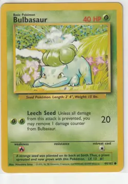 Bulbasaur 44/102 Base Set Unlimited Pokemon Heavily Played - Image 1