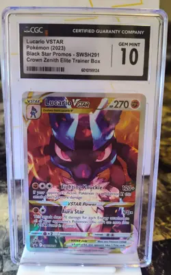 POKEMON CGC 10 GEM MINT LUCARIO VSTAR FULL ART SWSH291 CROWN ZENITH ETB - Image 1