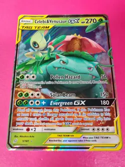 Pokemon TCG Celebi & Venusaur GX Card 1/181 Tag Team Sun Moon - Image 1