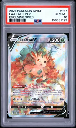 2021 POKEMON SWORD & SHIELD EVOLVING SKIES #167 FULL ART/LEAFEON V PSA 10 - Image 1