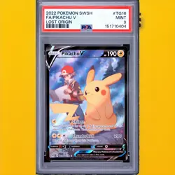 2022 Pokemon Sword & Shield Lost Origin TG16 FA/Pikachu v PSA 9 - Image 1