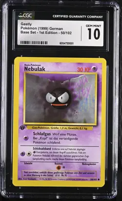 Pokemon Gastly 50/102 GERMAN 1st Edition Base Set - CGC 10 - Image 1