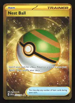 Pokemon Nest Ball 255/198 Scarlet & Violet Gold Hyper Rare Full Art Holo LP - Image 1