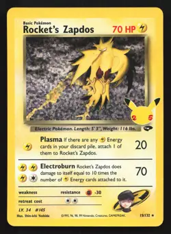 Pokemon Rocket's Zapdos #15/132 Celebrations Classic Collection Ultra Rare LP - Image 1