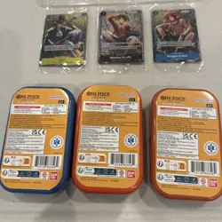 One Piece CCG Tin Promo Cards Set Sealed Luffy, Ace, And Sabo With Opened Tins + - Image 2