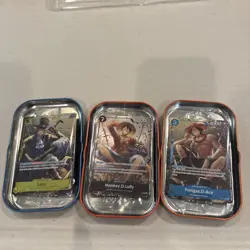 One Piece CCG Tin Promo Cards Set Sealed Luffy, Ace, And Sabo With Opened Tins + - Image 4