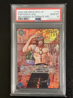 PORTGAS D. ACE PSA 10 ONE PIECE RED MANGA ALT ART TCG OP13-119 JAPANESE 2025 - Image 1
