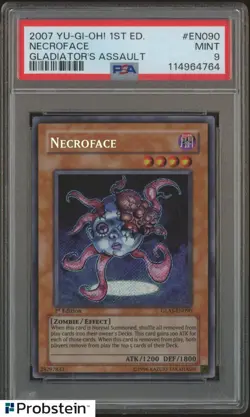 PSA 9 NECROFACE 1ST ED SECRET RARE GLAS-EN090 MINT EUROPEAN PRINT YUGIOH - Image 1