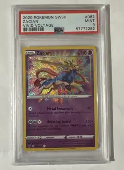 2020 Pokemon SwSH Vivid Voltage #082 Zacian Amazing Rare Holo PSA 9 Mint - Image 1