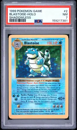 1999 POKEMON BASE SET SHADOWLESS #2 BLASTOISE-HOLO PSA 7 - Image 1