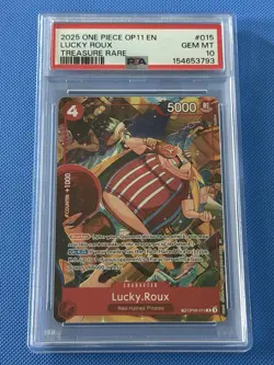 LUCKY ROUX 2025 ONE PIECE OP11 EN #015 TREASURE RARE R PSA 10 Q0646 - Image 1