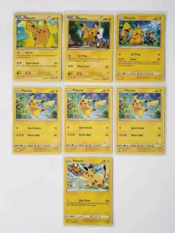 (7) Pokemon TCG Pikachu Card Lot Various Years 2014-2022 Non-Holo Pokemon LP-NM - Image 1