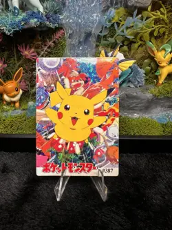 Pokemon Pocket Monsters Vintage Vending Prism Sticker Card #387 Pikachu Friends - Image 1
