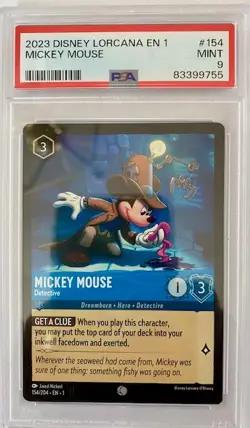 2023 DISNEY LORCANA EN 1-THE FIRST CHAPTER #154 MICKEY MOUSE - DETECTIVE PSA 9 - Image 1