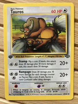 Pokemon TCG Jungle 1st Edition Tauros Card 47/64 MP - Image 1