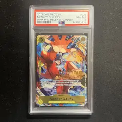 Monkey D. Luffy Winner P-036 OP04 Pre-Release Promo One Piece Card PSA 10 - Image 1