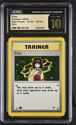 CGC 10 PRISTINE Erika Gym Heroes 1st Edition 16/132 Holo Pokemon Card - Image 1