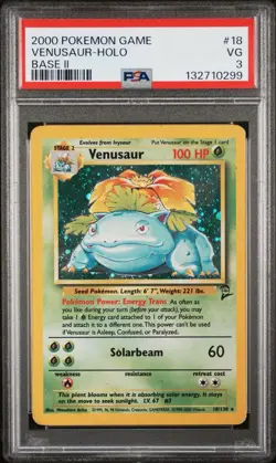 Venusaur 18/130 PSA Base Set 2 Holo Rare Pokemon Graded Card WOTC UK - Image 1