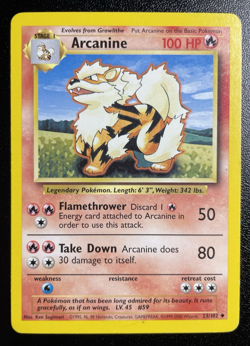 Arcanine 23/102 4th Print 1999-2000 UK Base Set Uncommon Pokemon Card HP+ - Image 1