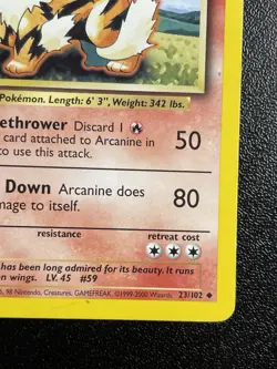 Arcanine 23/102 4th Print 1999-2000 UK Base Set Uncommon Pokemon Card HP+ - Image 5