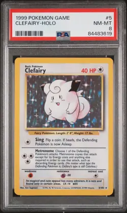 Pokemon Card PSA 8 NM-MT Clefairy Base Set Unlimited 1999 Holo 5/102 - Image 1