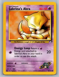 Sabrina's Abra Gym Heroes #091/132 Common Pokemon Card - Image 1