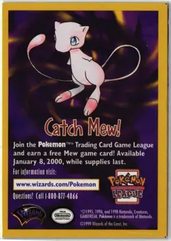 Catch Mew! 1999 Promo Insert Card Miscut (Squared Corners) LP Dent Pokemon TCG - Image 1