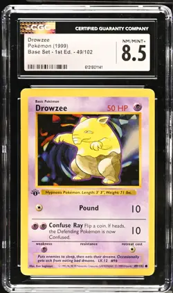 CGC 8.5 NM/MINT+ Drowzee 49/102 1st Edition Shadowless Base Set Pokemon Card - Image 1