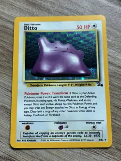 1999 Pokemon Fossil Holo Ditto 3/62 Holofoil Rare WOTC Vintage Trading Card - Image 1