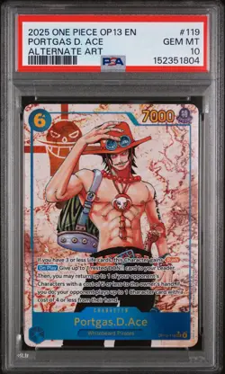 2025 One Piece Portgas D. Ace OP13-119 Alternate Art SEC English PSA 10 Gem Mint - Image 1