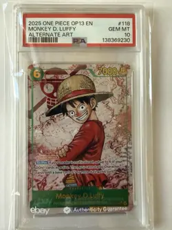 2025 ONE PIECE OP13 CARRYING ON HIS WILL ALT ART MONKEY D. LUFFY #118 PSA 10 - Image 1