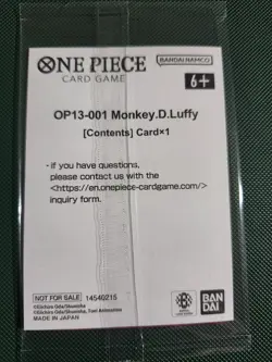 One Piece TCG English Ichiban Kuji Monkey D. Luffy Promo (OP13-001) sealed - Image 2