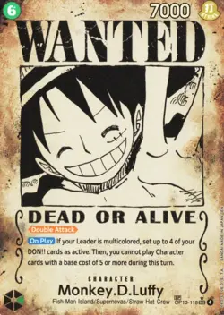 Monkey.D.Luffy (118) (Wanted Poster) OP13-118 Carrying On His Will Foil - Image 1