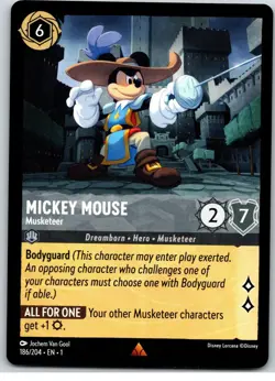 #186 Mickey Mouse - Musketeer - Rare 2023 Disney Lorcana The First Chapter - Image 1