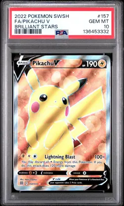 2022 POKEMON SWORD & SHIELD BRILLIANT STARS #157 FULL ART/PIKACHU V PSA 10 - Image 1