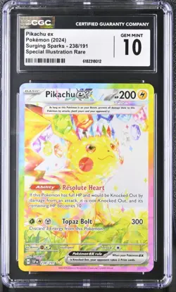 2024 POKEMON ENGLISH SURGING SPARKS SIR #238 PIKACHU EX CGC 10 GEM MINT - Image 1