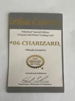 Nintendo Pokemon TCG Charizard #06 23K Gold Plated Limited Edition Card COA - Image 3