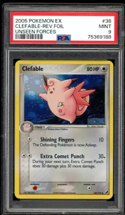 2005 Pokemon Unseen Forces #36 Clefable Reverse Holo PSA 9 Mint - Image 1