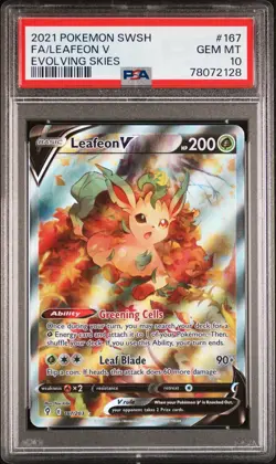2021 Pokemon Sword & Shield Evolving Skies LEAFEON V #167 FA FULL ART PSA 10 - Image 1