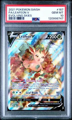 2021 POKEMON SWORD & SHIELD EVOLVING SKIES #167 FULL ART/LEAFEON V PSA 10 - Image 1